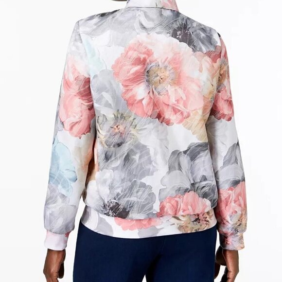 Alfred Dunner Floral Bomber Jacket Size 10 Retro 80s Grannycore Statement NWT - Picture 2 of 14